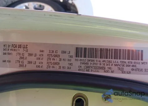 2016 Ram 1500 Laramie из США, поврежденный, VIN 1C6RR7NT2GS390856